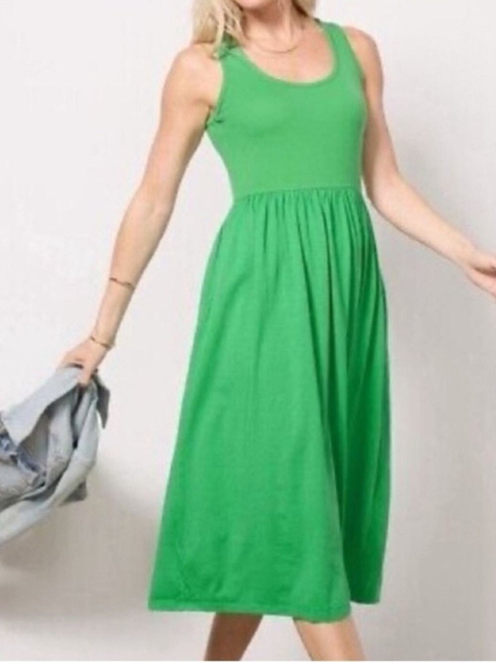 Sundry Mixed Media Dress Midi in Herb Green Pockets